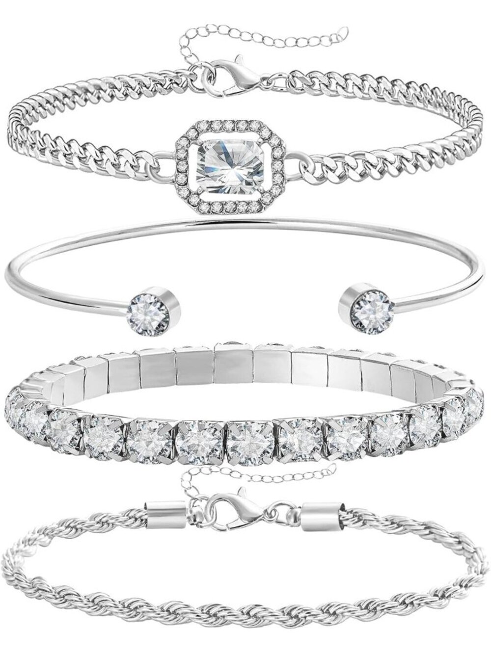 Dainty 4-Piece Gold & Silver Bracelet Set for Women | 14K Plated Link Jewelry